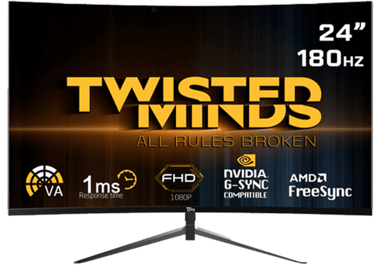Twisted Minds 23.6. FHD 180HZ, Curved, VA, 1MS, HDMI 2.0 Gaming Monitor TM24RFA-180HZ