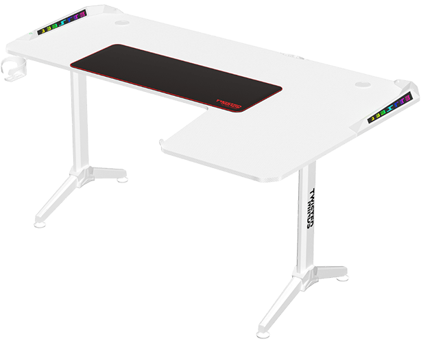 Twisted Minds WARRIOR L Shaped Gaming Desk RGB Right White - TM-Y-RW-RGB